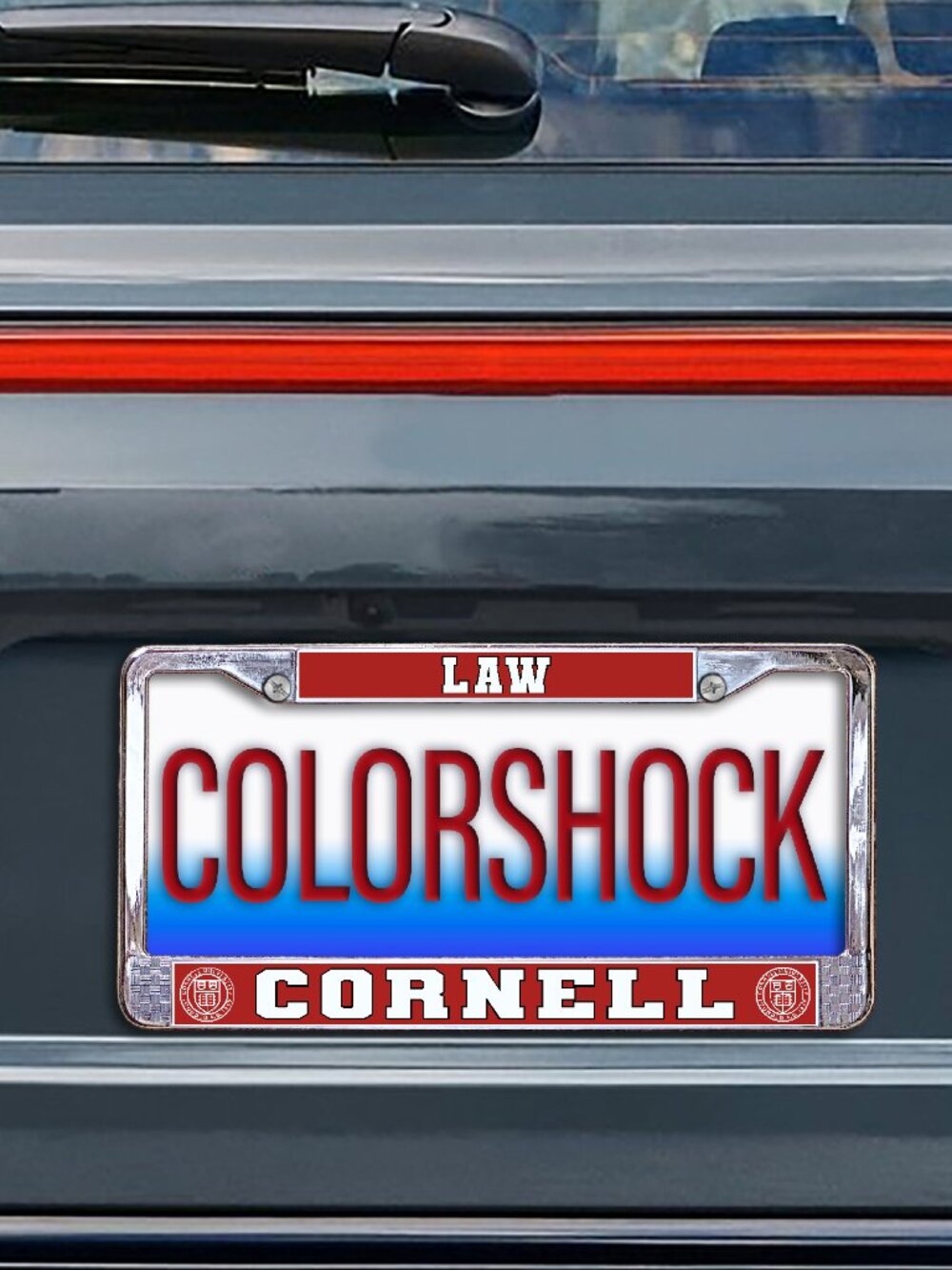 Cornell LAW on Red Background Metal License Plate Frame (Officially Licensed)
